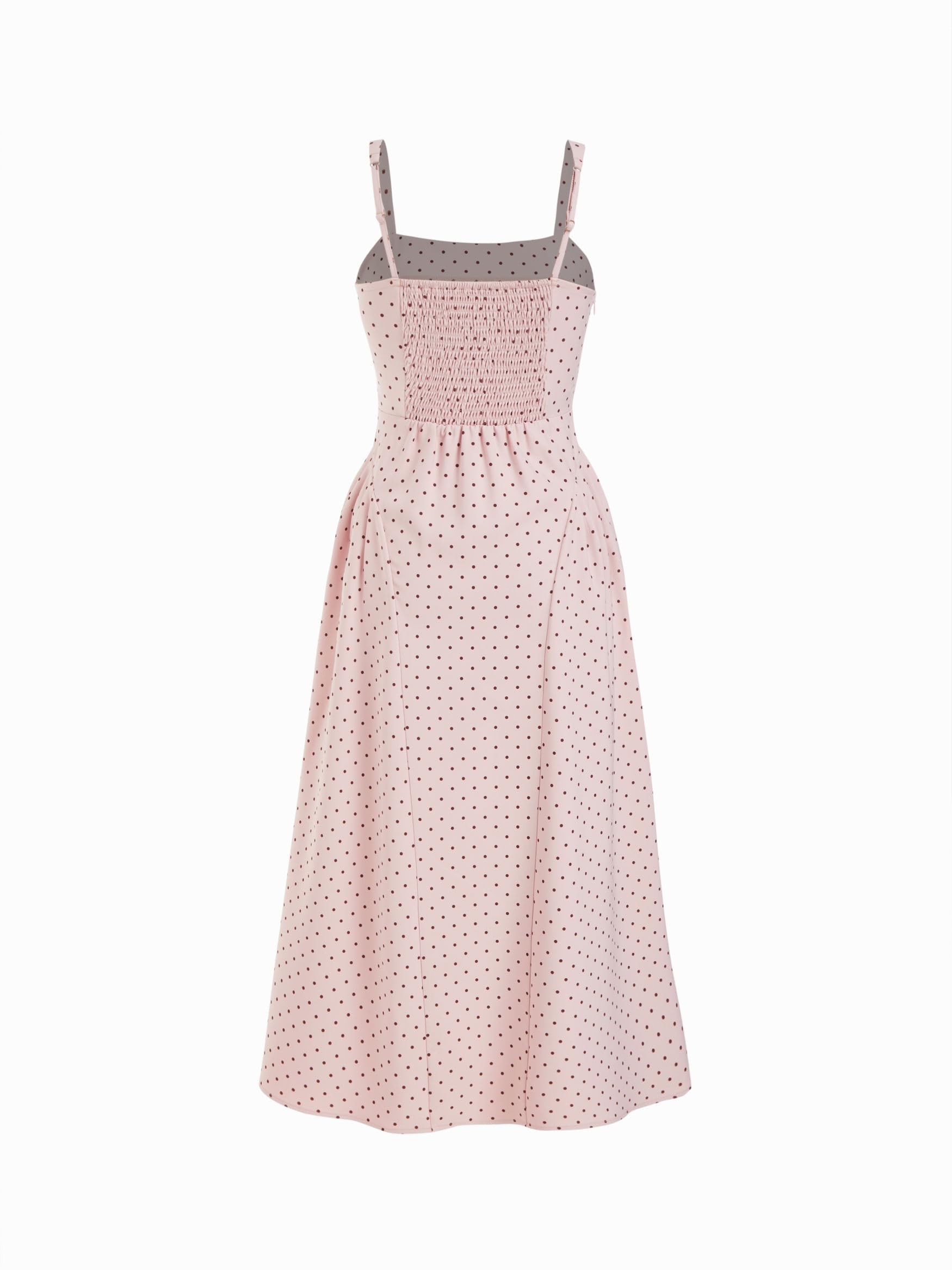 CIDER Womens Polka Dots Summer Casual Dresses Square Neck Sleeveless Midi A Line Elegant Dress
