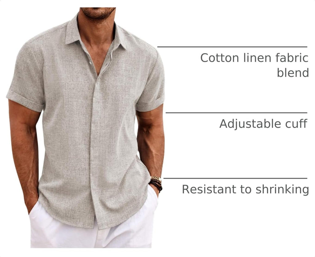 COOFANDY Men's Linen Shirts Short Sleeve Casual Shirts Button Down Shirt for Men Beach Summer Wedding Shirt