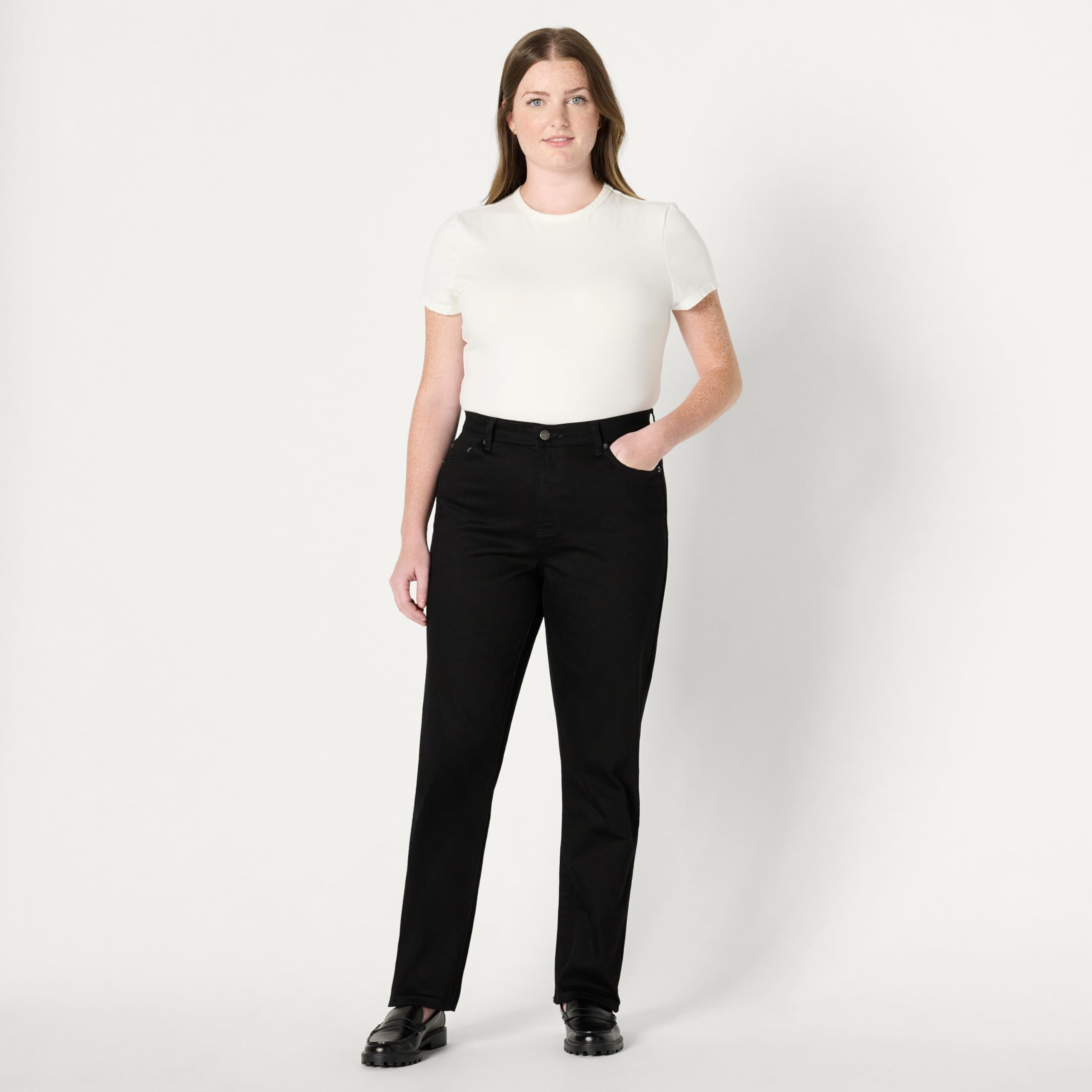 Amazon Essentials Women's Medium Stretch Slim-Fit Mid-Rise Straight Leg Jeans