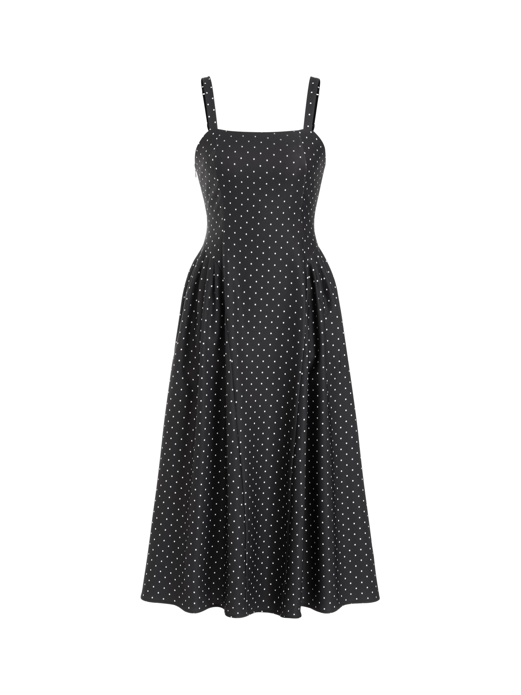 CIDER Womens Polka Dots Summer Casual Dresses Square Neck Sleeveless Midi A Line Elegant Dress