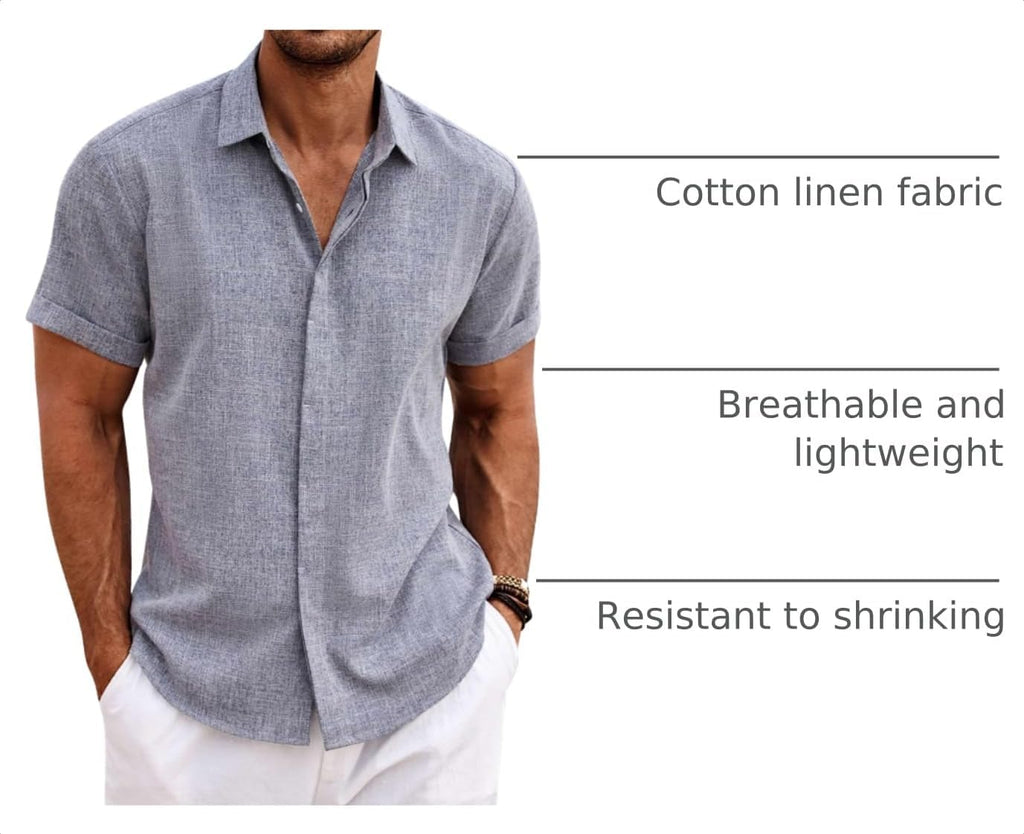 COOFANDY Men's Linen Shirts Short Sleeve Casual Shirts Button Down Shirt for Men Beach Summer Wedding Shirt