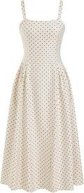 CIDER Womens Polka Dots Summer Casual Dresses Square Neck Sleeveless Midi A Line Elegant Dress