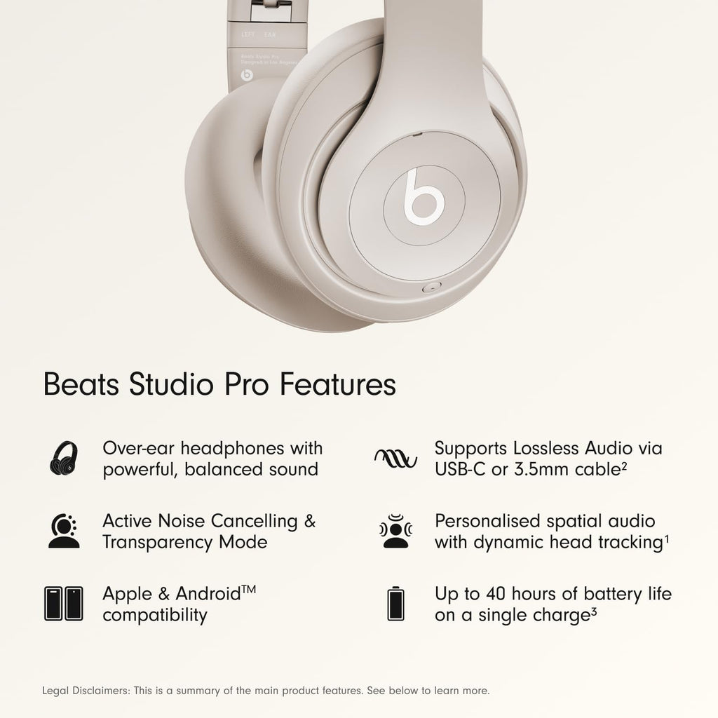 Beats Studio Pro Premium Wireless Over-Ear Headphones- Up to 40-Hour Battery Life, Active Noise Cancelling, Great for Travel & Commuting, USB-C Lossless Audio, Apple & Android Compatible -Black | Over-ear audio with active noise canceling, 40-hour battery