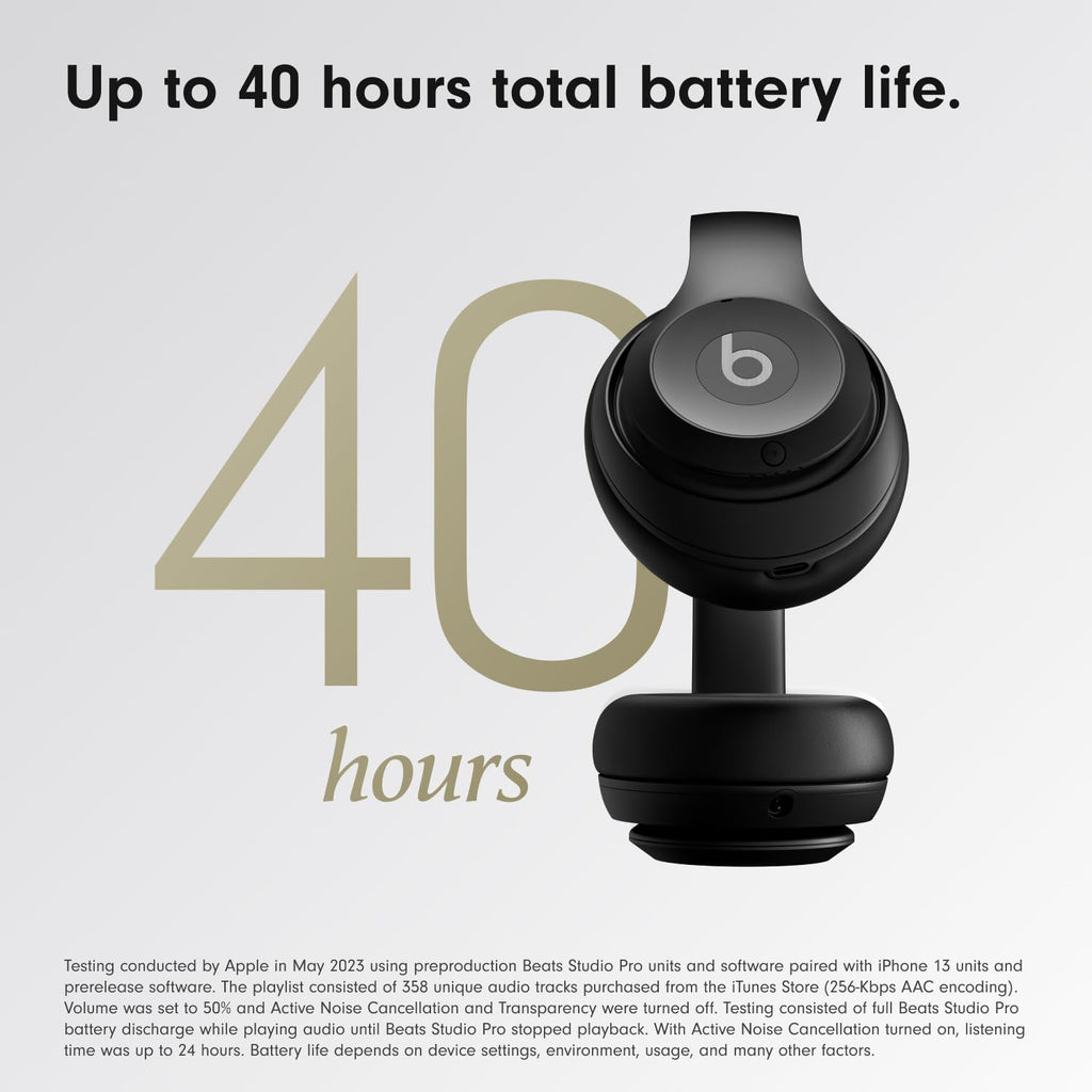 Beats Studio Pro Premium Wireless Over-Ear Headphones- Up to 40-Hour Battery Life, Active Noise Cancelling, Great for Travel & Commuting, USB-C Lossless Audio, Apple & Android Compatible -Black | Over-ear audio with active noise canceling, 40-hour battery