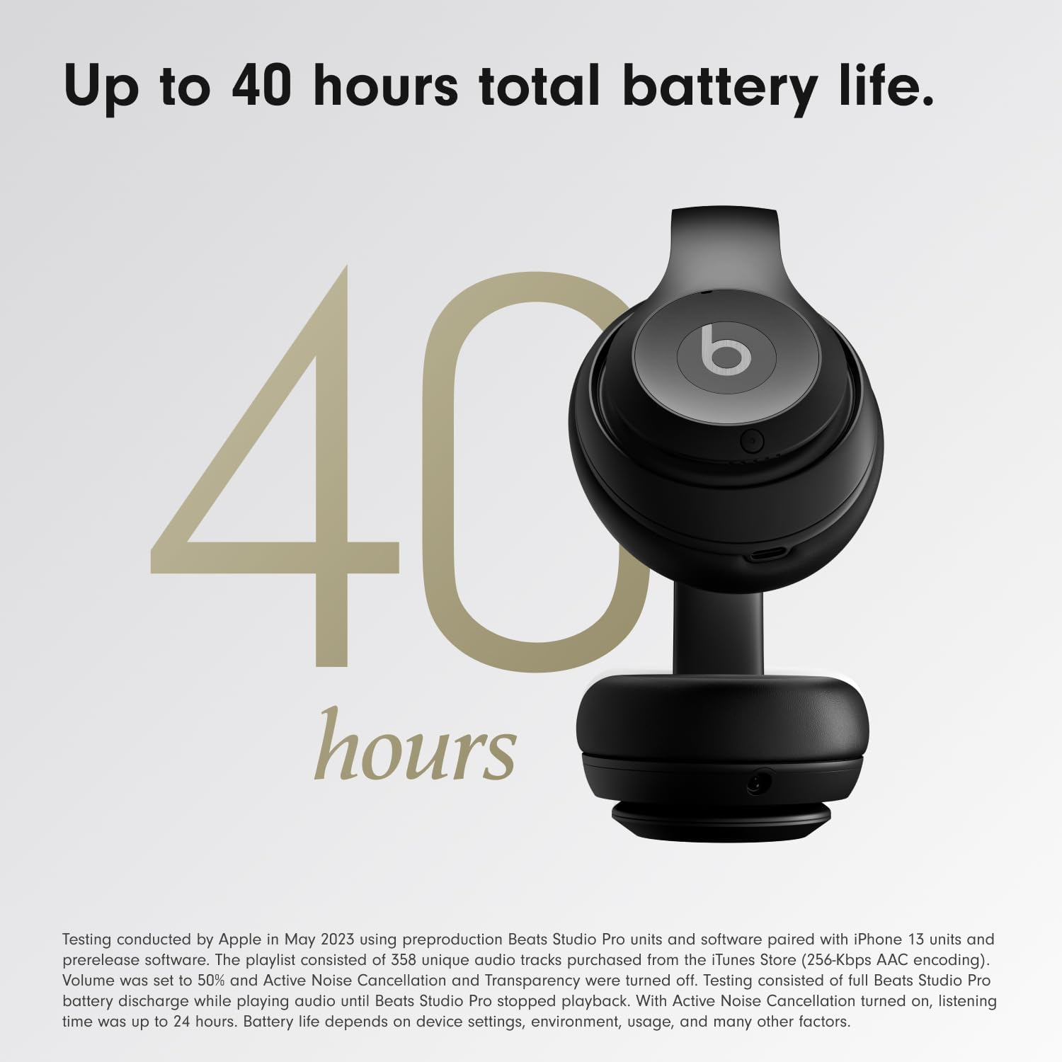 Beats Studio Pro Premium Wireless Over-Ear Headphones- Up to 40-Hour Battery Life, Active Noise Cancelling, Great for Travel & Commuting, USB-C Lossless Audio, Apple & Android Compatible -Black | Over-ear audio with active noise canceling, 40-hour battery