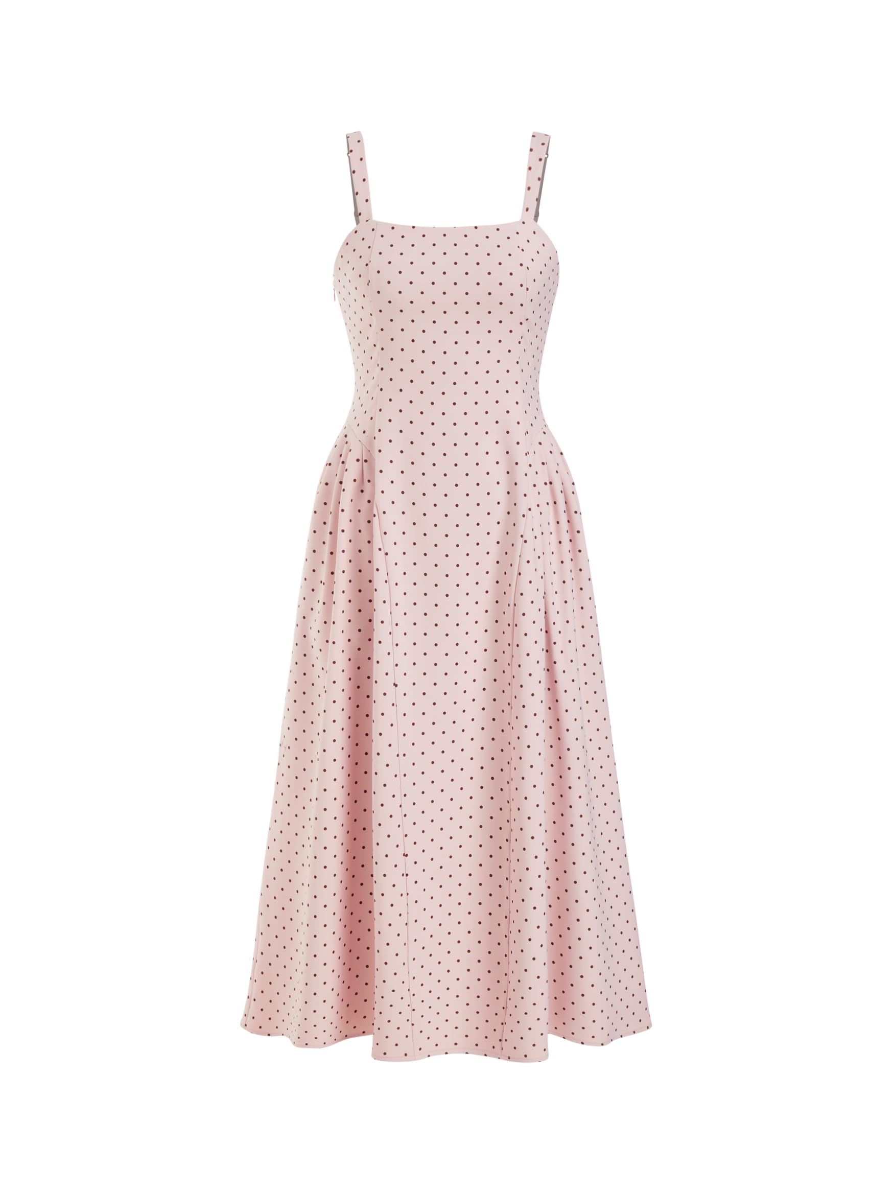 CIDER Womens Polka Dots Summer Casual Dresses Square Neck Sleeveless Midi A Line Elegant Dress