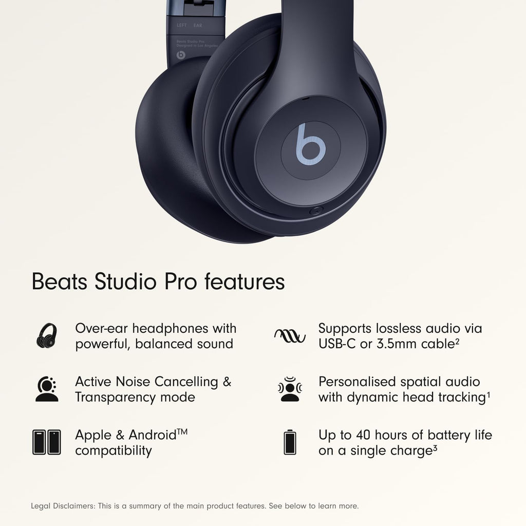 Beats Studio Pro Premium Wireless Over-Ear Headphones- Up to 40-Hour Battery Life, Active Noise Cancelling, Great for Travel & Commuting, USB-C Lossless Audio, Apple & Android Compatible -Black | Over-ear audio with active noise canceling, 40-hour battery