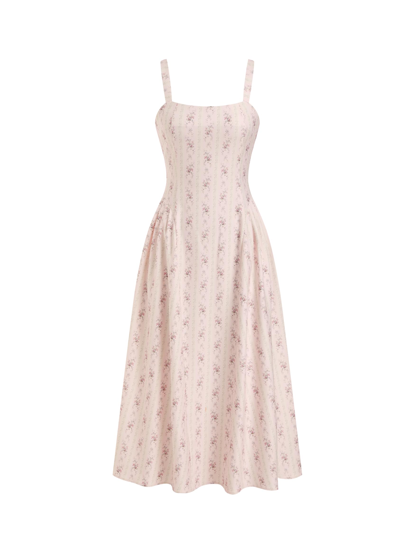 CIDER Womens Polka Dots Summer Casual Dresses Square Neck Sleeveless Midi A Line Elegant Dress