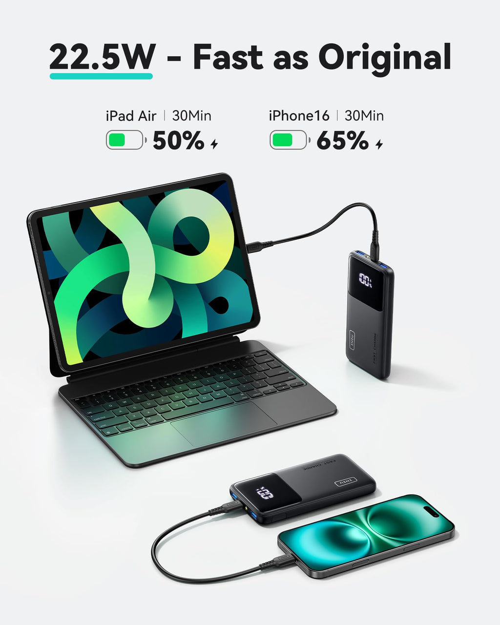 INIU Portable Charger, Ultra Mini 10000mAh 45W Fast Charging Power Bank | Flight-Safe, USB-C Cable, Travel Essential, 45W Battery Phone Pack for iPhone 17 16 Samsung S26 Google iPad etc