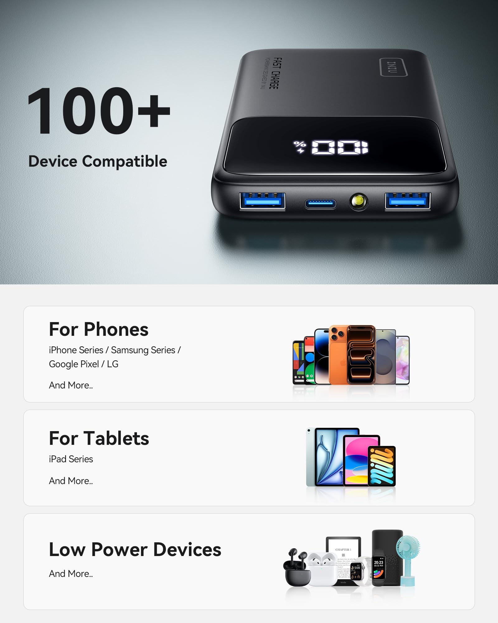 INIU Portable Charger, Ultra Mini 10000mAh 45W Fast Charging Power Bank | Flight-Safe, USB-C Cable, Travel Essential, 45W Battery Phone Pack for iPhone 17 16 Samsung S26 Google iPad etc