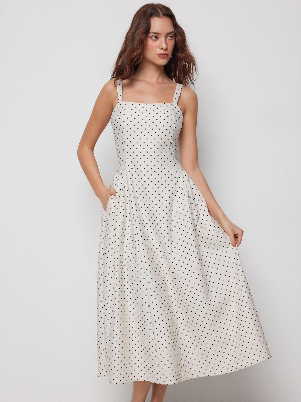 CIDER Womens Polka Dots Summer Casual Dresses Square Neck Sleeveless Midi A Line Elegant Dress