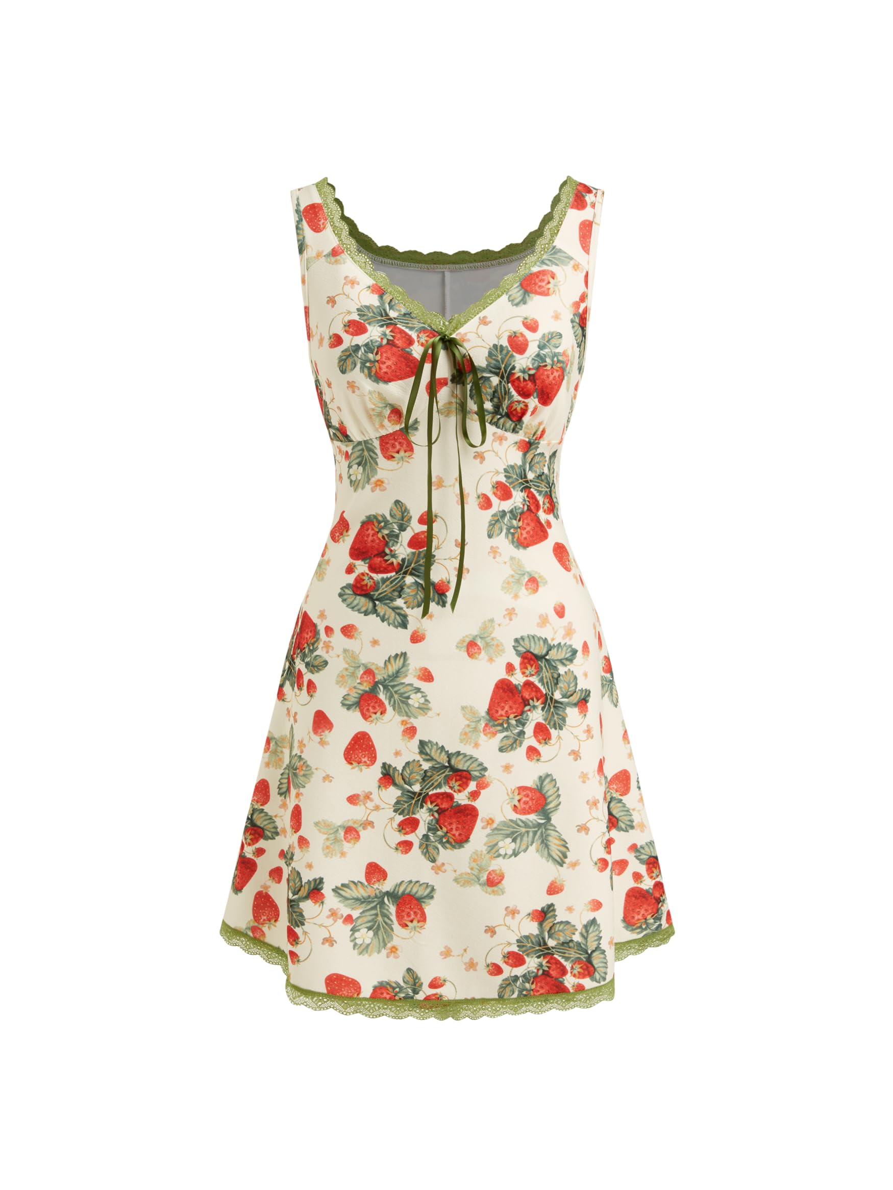 CIDER Women's Floral Summer Mini Dress Fruit V Neck Lace Trim Sun Dress | Sleeveless Tank A Line Dress, Cute Beach Vacation Outfits