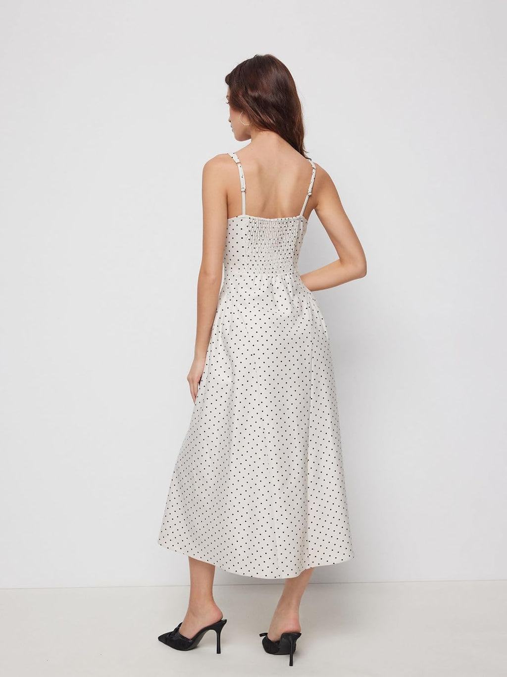 CIDER Womens Polka Dots Summer Casual Dresses Square Neck Sleeveless Midi A Line Elegant Dress