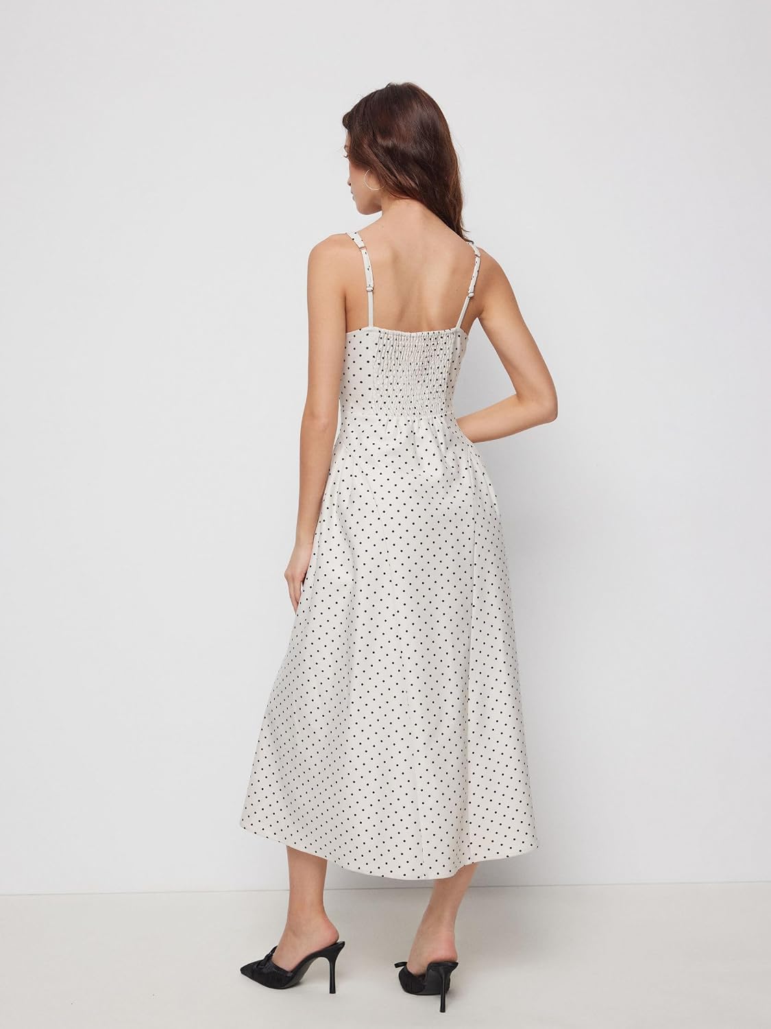 CIDER Womens Polka Dots Summer Casual Dresses Square Neck Sleeveless Midi A Line Elegant Dress
