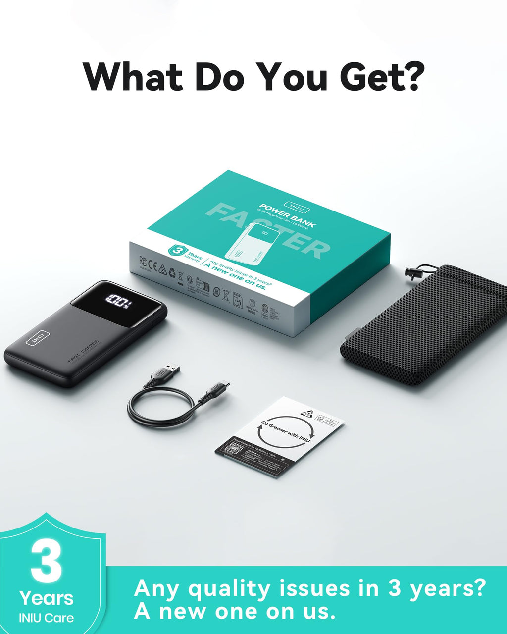 INIU Portable Charger, Ultra Mini 10000mAh 45W Fast Charging Power Bank | Flight-Safe, USB-C Cable, Travel Essential, 45W Battery Phone Pack for iPhone 17 16 Samsung S26 Google iPad etc