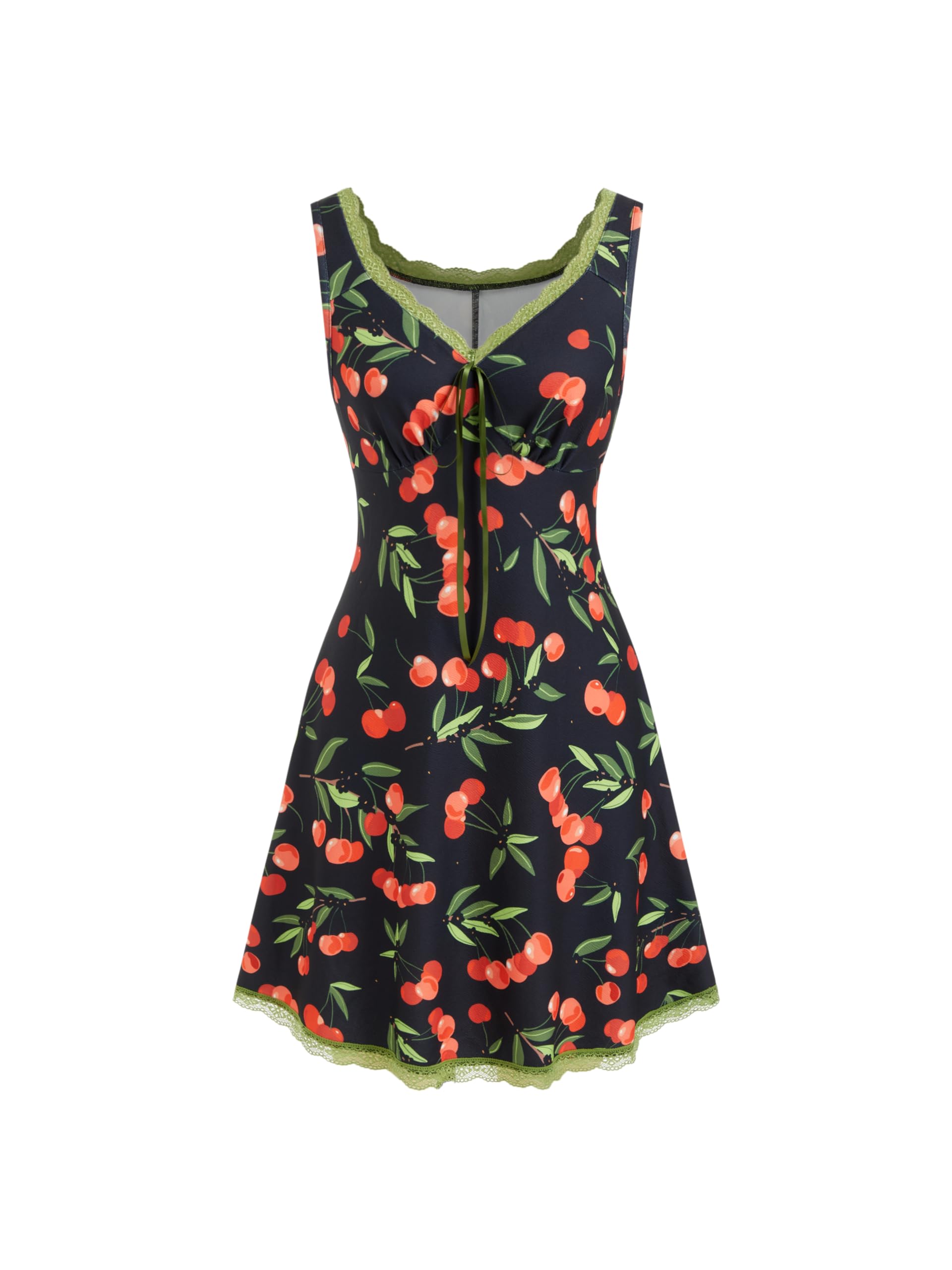 CIDER Women's Floral Summer Mini Dress Fruit V Neck Lace Trim Sun Dress | Sleeveless Tank A Line Dress, Cute Beach Vacation Outfits