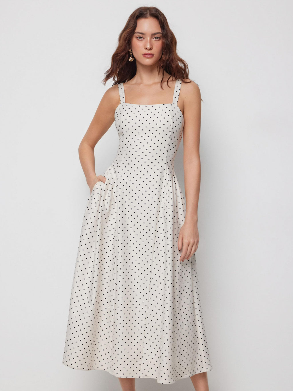 CIDER Womens Polka Dots Summer Casual Dresses Square Neck Sleeveless Midi A Line Elegant Dress