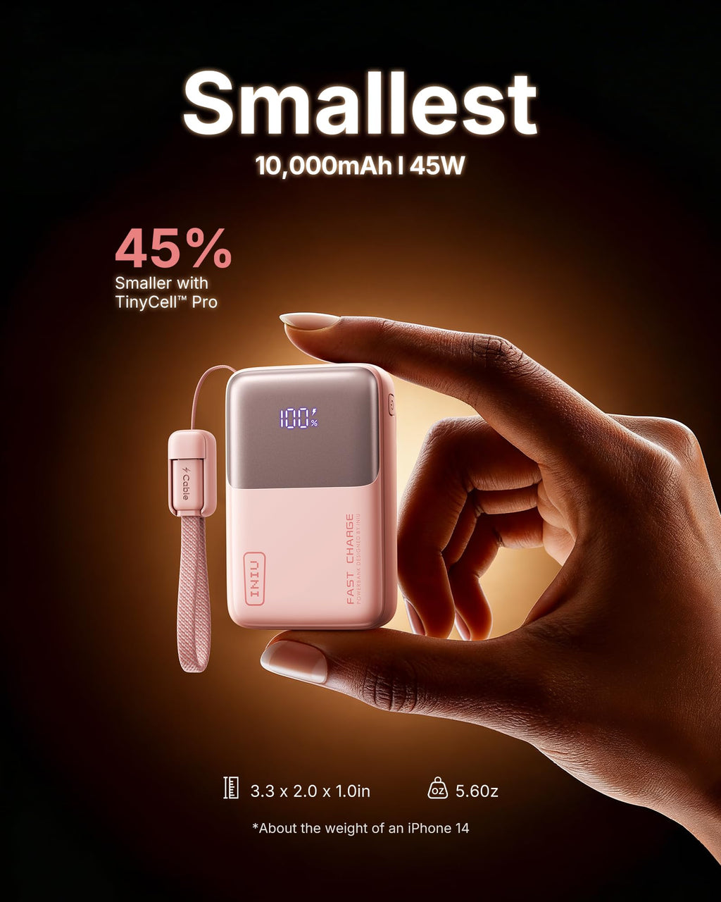 INIU Portable Charger, Ultra Mini 10000mAh 45W Fast Charging Power Bank | Flight-Safe, USB-C Cable, Travel Essential, 45W Battery Phone Pack for iPhone 17 16 Samsung S26 Google iPad etc