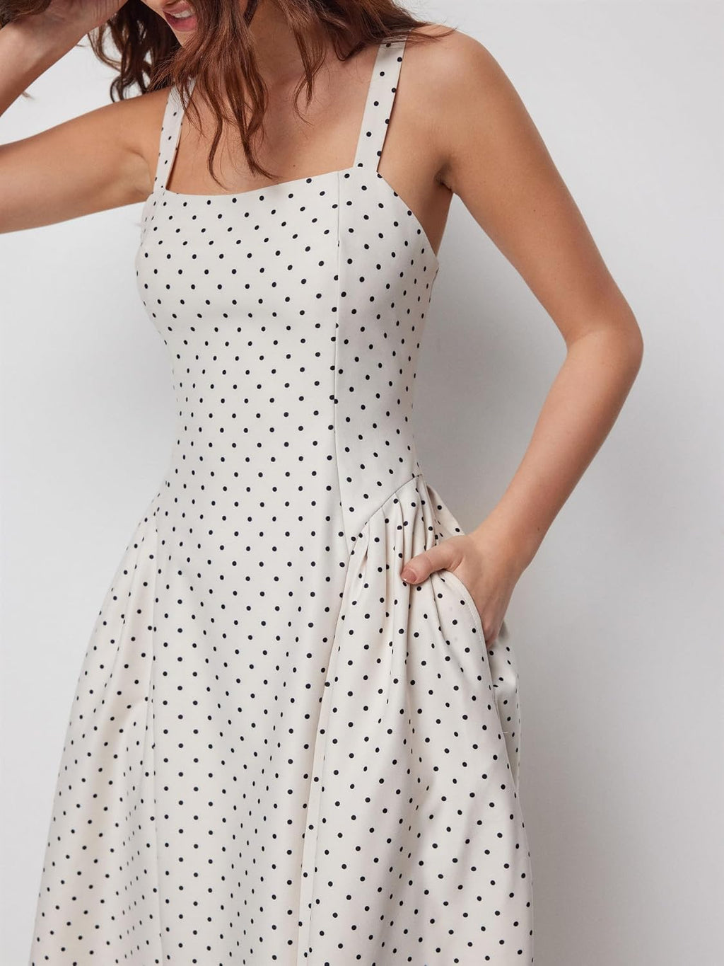 CIDER Womens Polka Dots Summer Casual Dresses Square Neck Sleeveless Midi A Line Elegant Dress