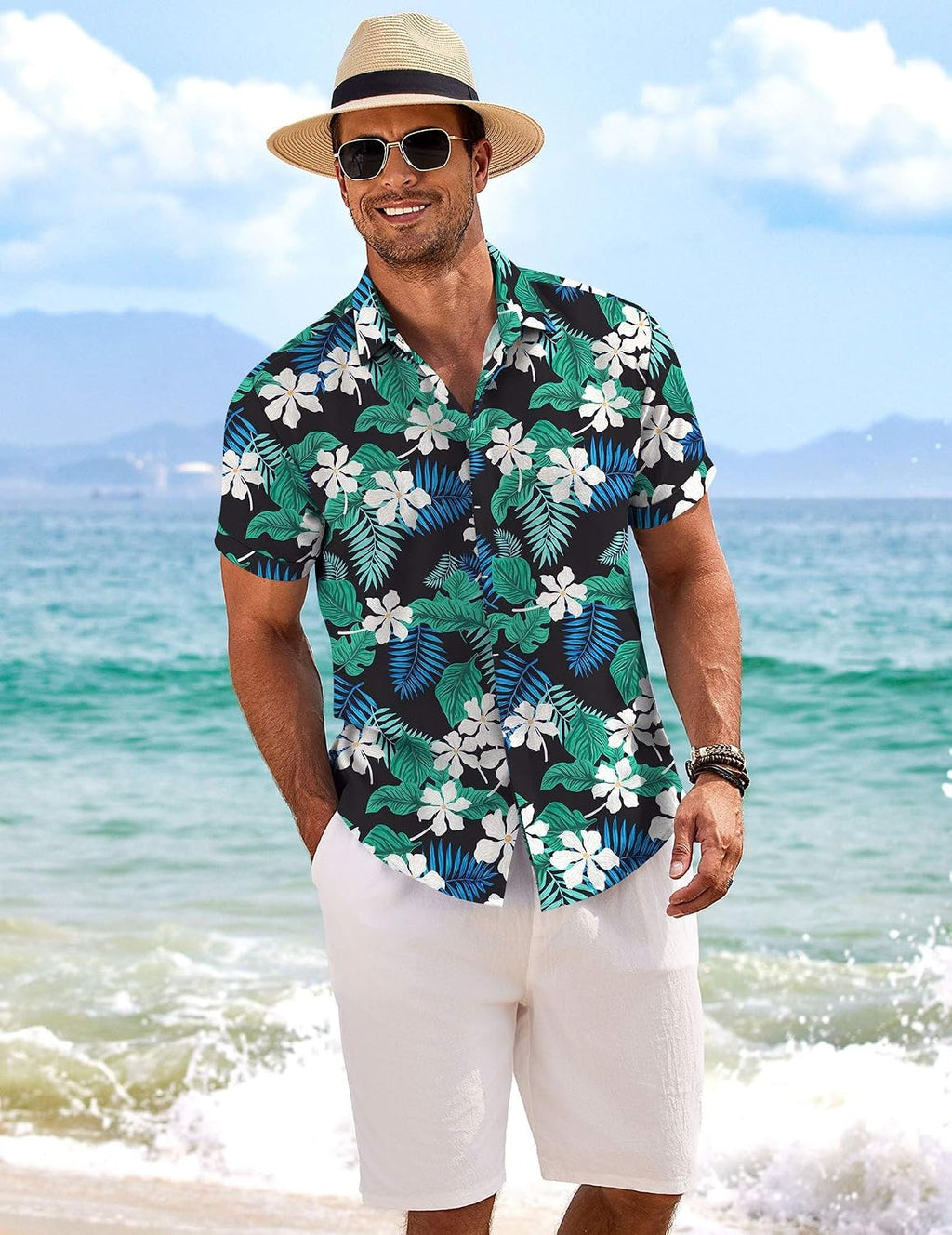 COOFANDY Men's Linen Shirts Short Sleeve Casual Shirts Button Down Shirt for Men Beach Summer Wedding Shirt