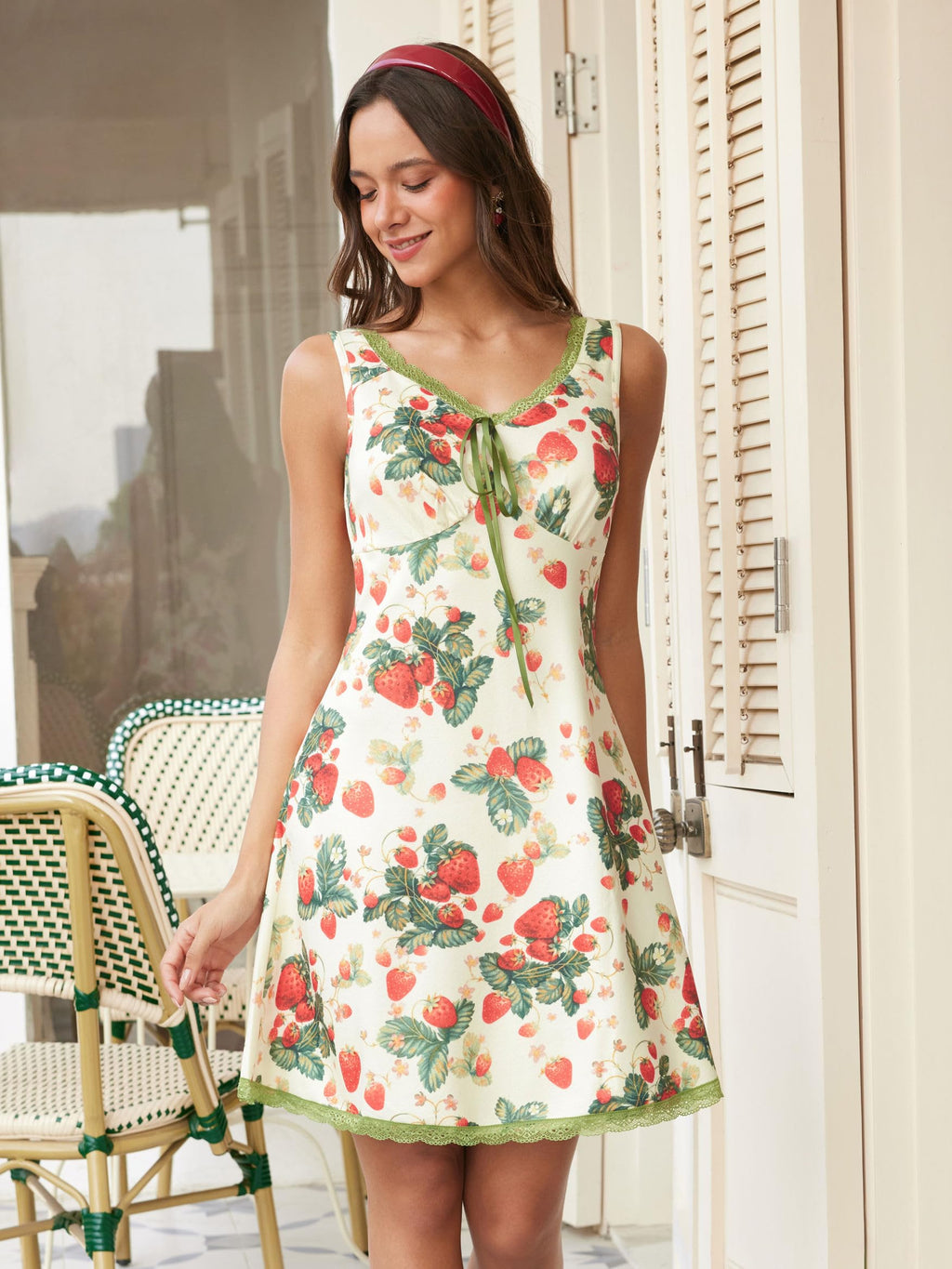 CIDER Women's Floral Summer Mini Dress Fruit V Neck Lace Trim Sun Dress | Sleeveless Tank A Line Dress, Cute Beach Vacation Outfits