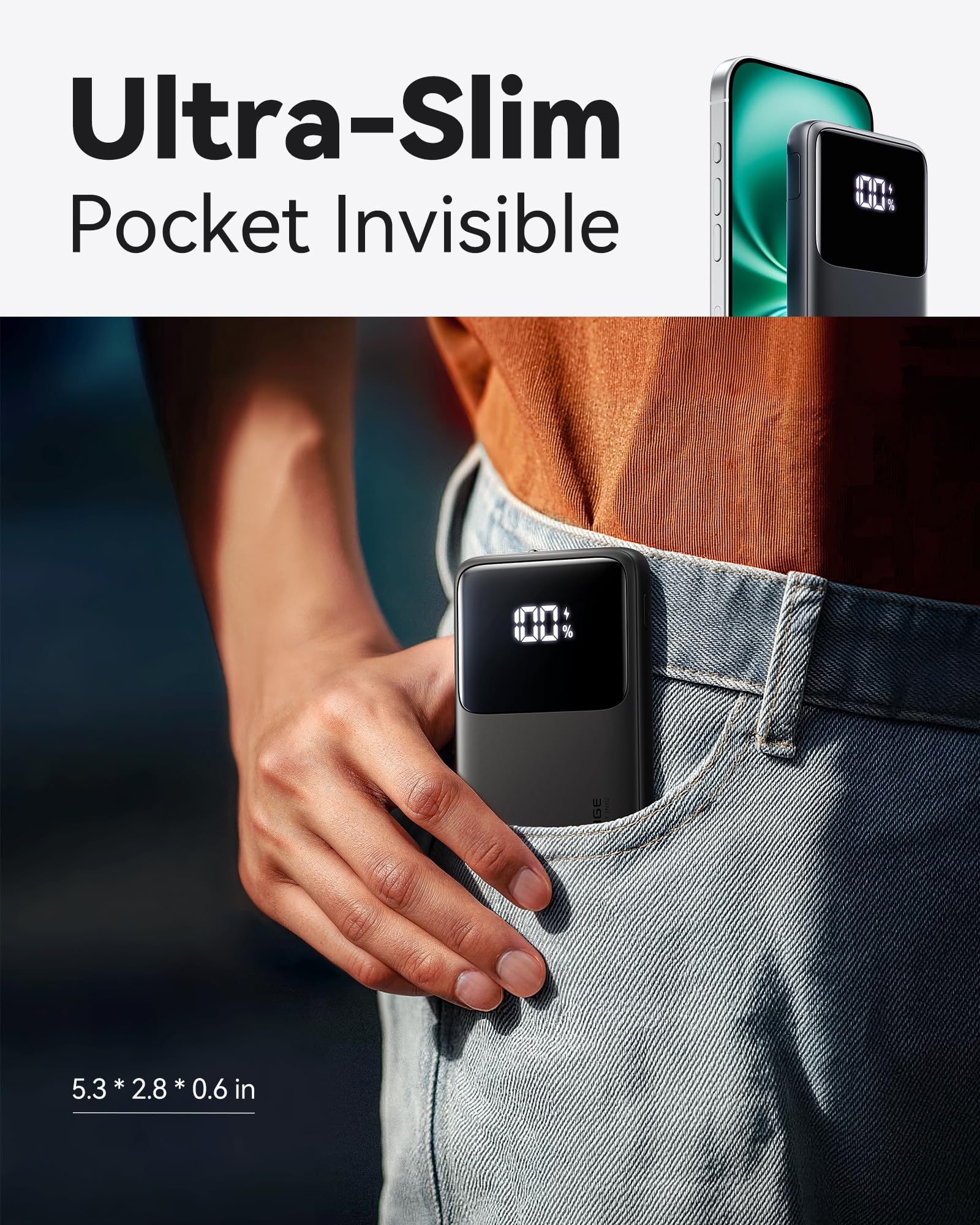 INIU Portable Charger, Ultra Mini 10000mAh 45W Fast Charging Power Bank | Flight-Safe, USB-C Cable, Travel Essential, 45W Battery Phone Pack for iPhone 17 16 Samsung S26 Google iPad etc
