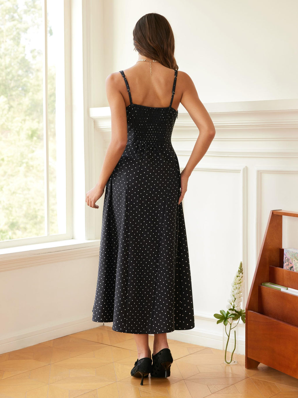 CIDER Womens Polka Dots Summer Casual Dresses Square Neck Sleeveless Midi A Line Elegant Dress