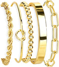 Gokeey Gold Bracelets Set for Women Non Tarnish, Waterproof 14K Gold Plated Sterling Silver Chunky Cuff Bracelet Stackable Gold Bangles Bracelet for Women Trendy Fashion Accessories Tie Knot Cuban Rope Paperclip Beaded Bracelet Stack Jewelry Mothers Day G