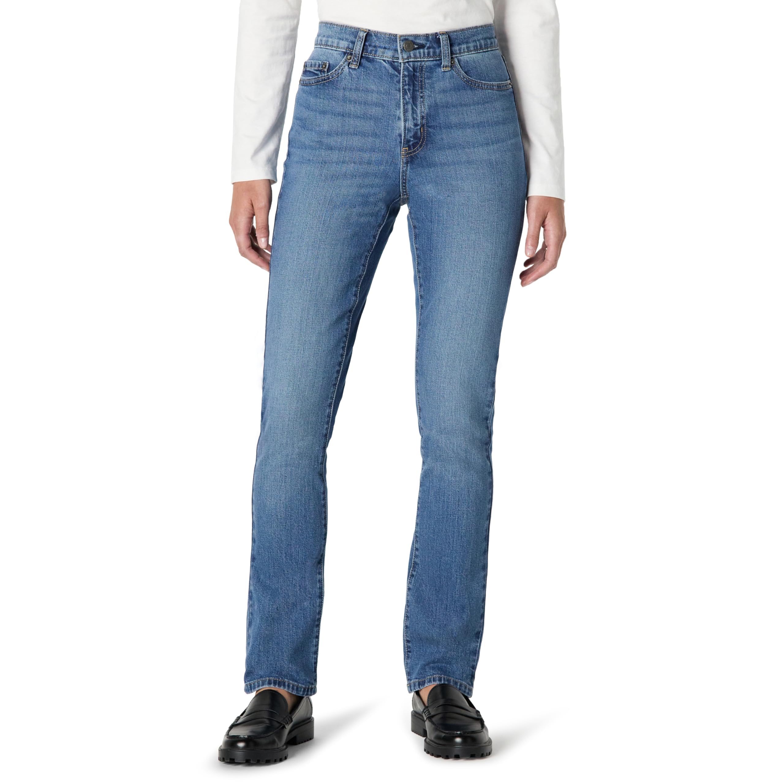 Amazon Essentials Women's Medium Stretch Slim-Fit Mid-Rise Straight Leg Jeans