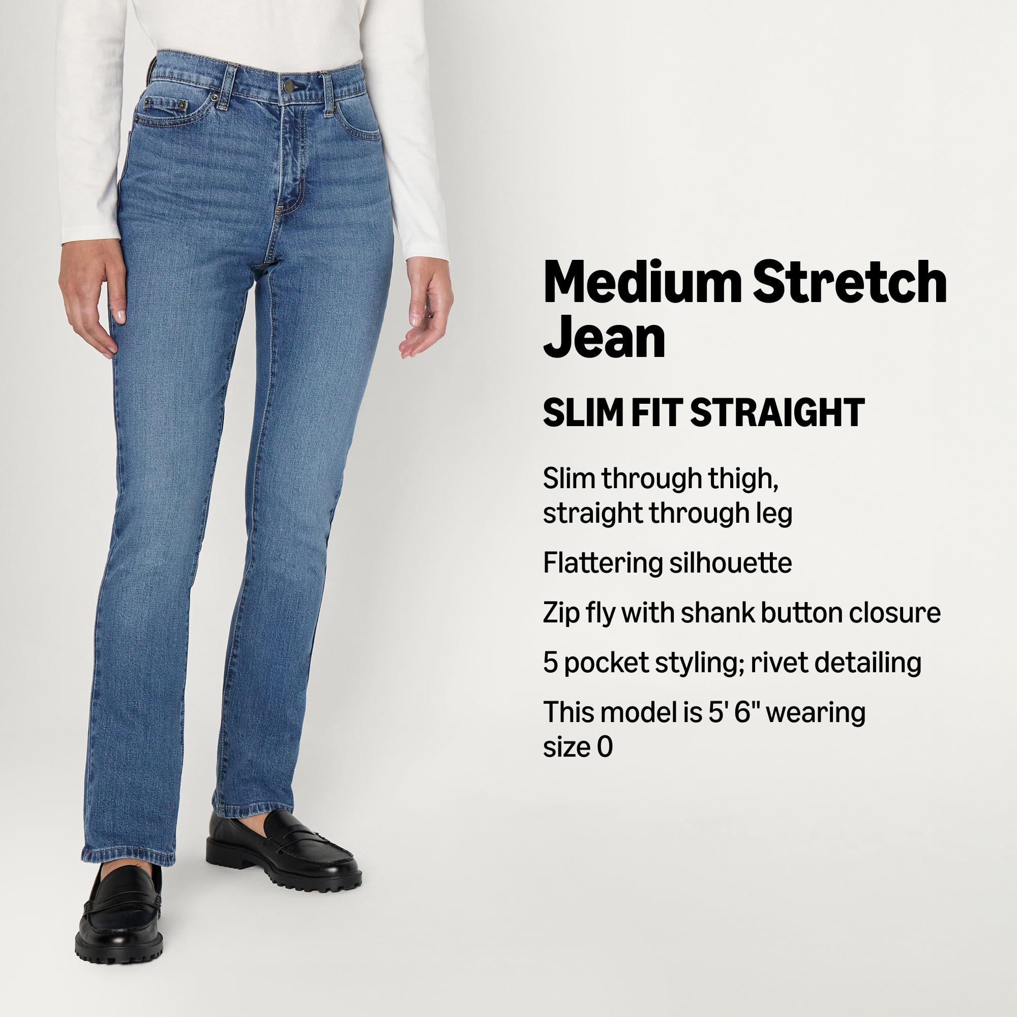 Amazon Essentials Women's Medium Stretch Slim-Fit Mid-Rise Straight Leg Jeans