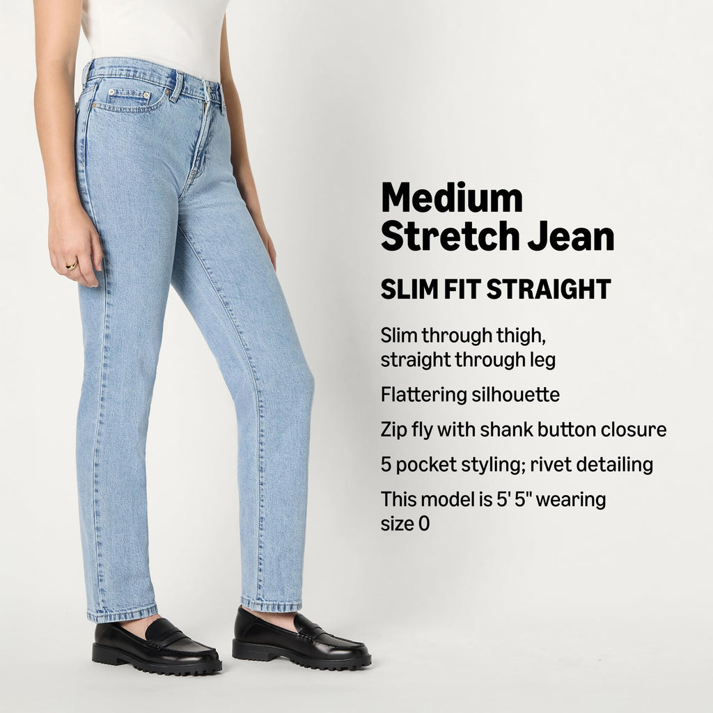 Amazon Essentials Women's Medium Stretch Slim-Fit Mid-Rise Straight Leg Jeans