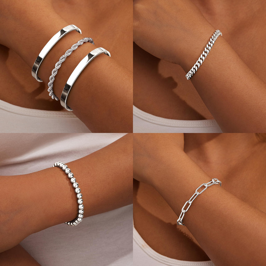 Gokeey Gold Bracelets Set for Women Non Tarnish, Waterproof 14K Gold Plated Sterling Silver Chunky Cuff Bracelet Stackable Gold Bangles Bracelet for Women Trendy Fashion Accessories Tie Knot Cuban Rope Paperclip Beaded Bracelet Stack Jewelry Mothers Day G