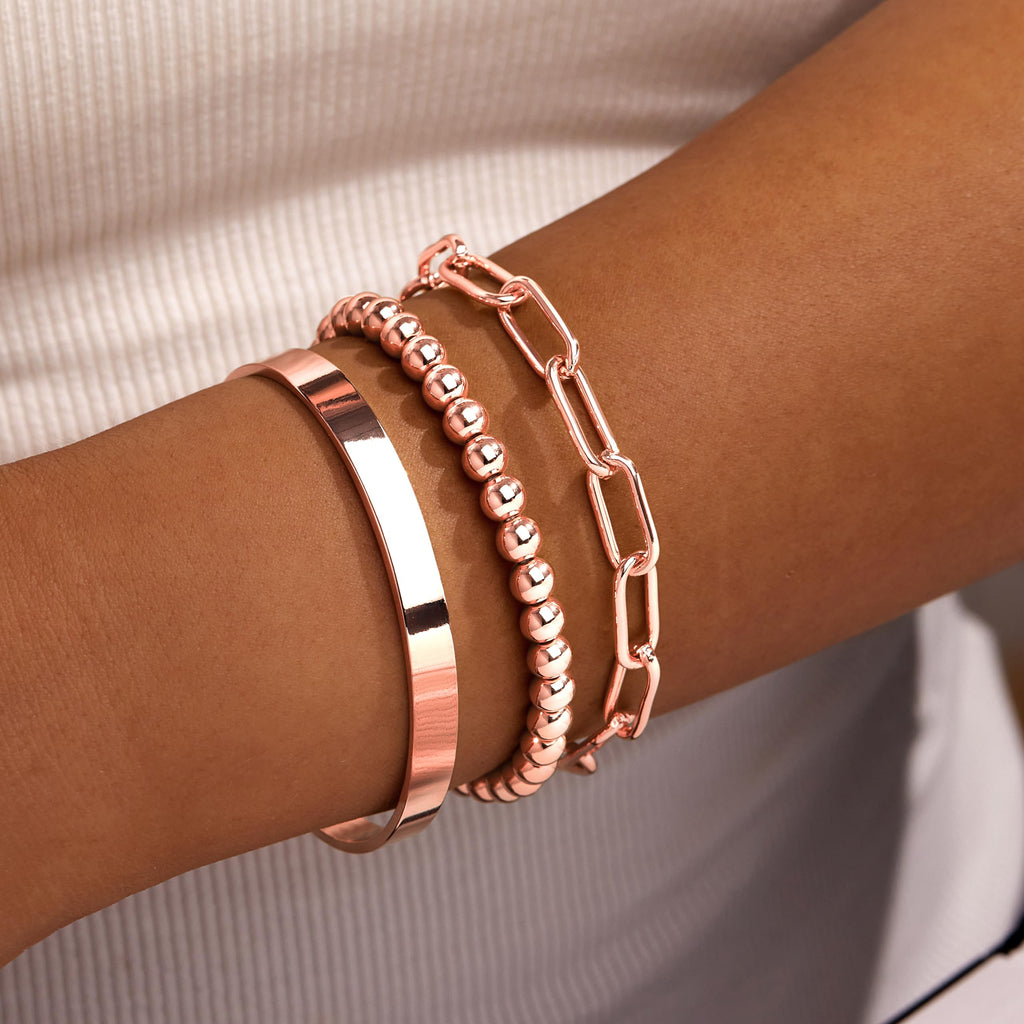 Gokeey Gold Bracelets Set for Women Non Tarnish, Waterproof 14K Gold Plated Sterling Silver Chunky Cuff Bracelet Stackable Gold Bangles Bracelet for Women Trendy Fashion Accessories Tie Knot Cuban Rope Paperclip Beaded Bracelet Stack Jewelry Mothers Day G
