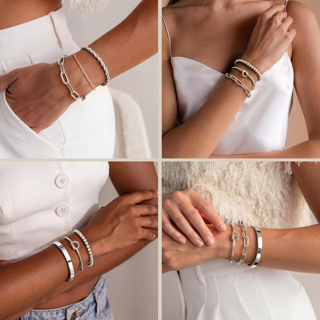 Gokeey Gold Bracelets Set for Women Non Tarnish, Waterproof 14K Gold Plated Sterling Silver Chunky Cuff Bracelet Stackable Gold Bangles Bracelet for Women Trendy Fashion Accessories Tie Knot Cuban Rope Paperclip Beaded Bracelet Stack Jewelry Mothers Day G